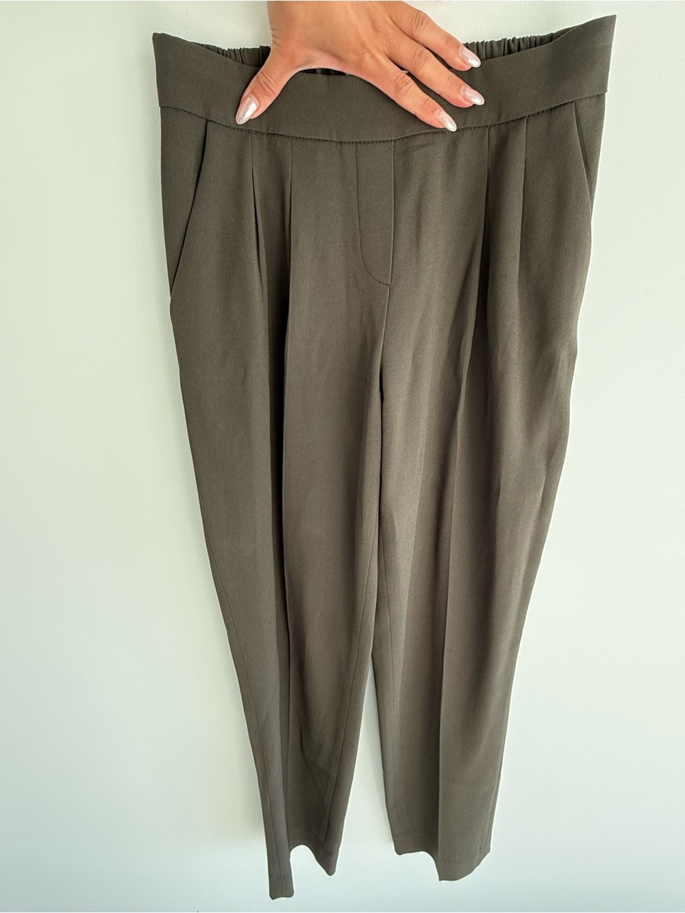 Babaton Olive Green Conan Pant - High-Rise Pleated Trousers